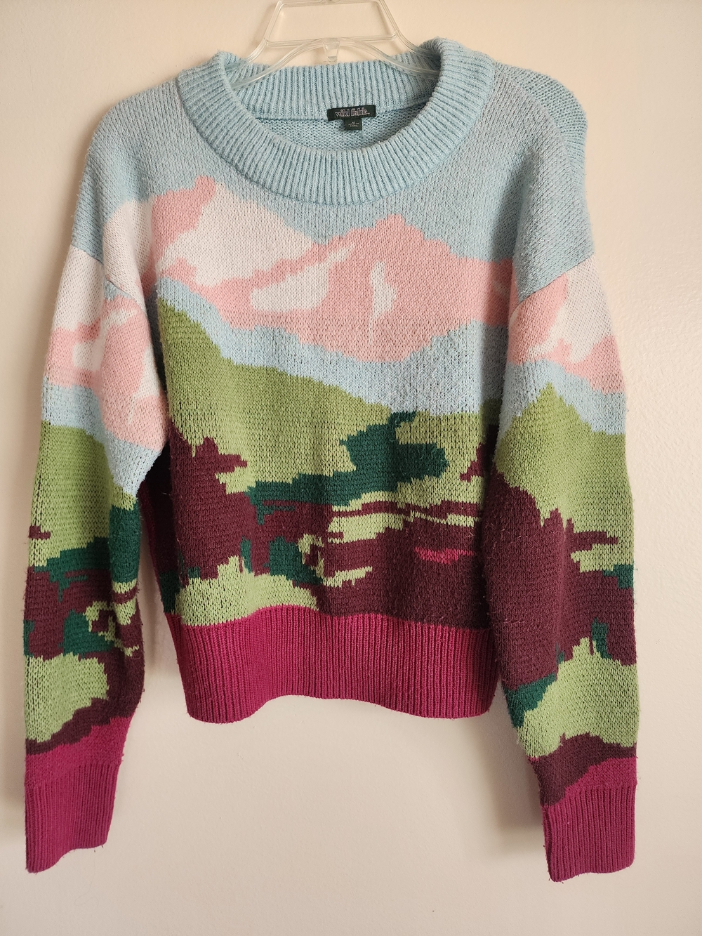 wild fable Multi-Color Scenic Crewneck Sweater in Sky Blue, Pink & Berry